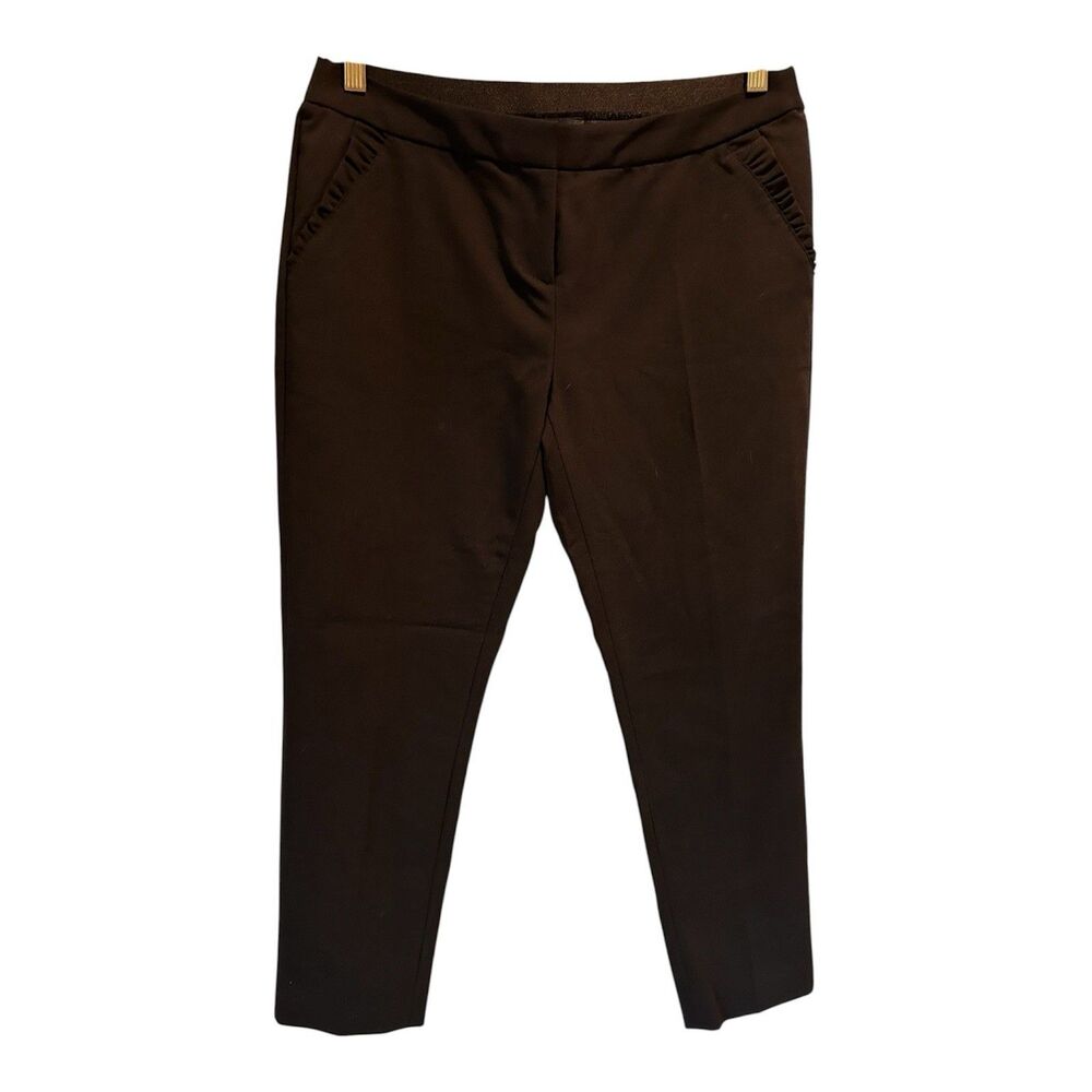 Amanda + Chelsea Black Ruffle Pocket Ankle Pants Size 6 Pull On Career Trousers